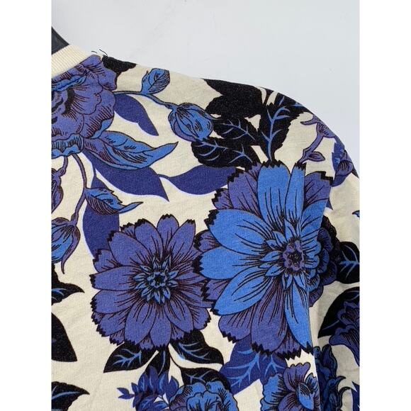 FORVER 21 Women’s Blue-Cream Floral Printed Crewneck Short Sleeve Crop Top SZ S - Picture 7 of 10